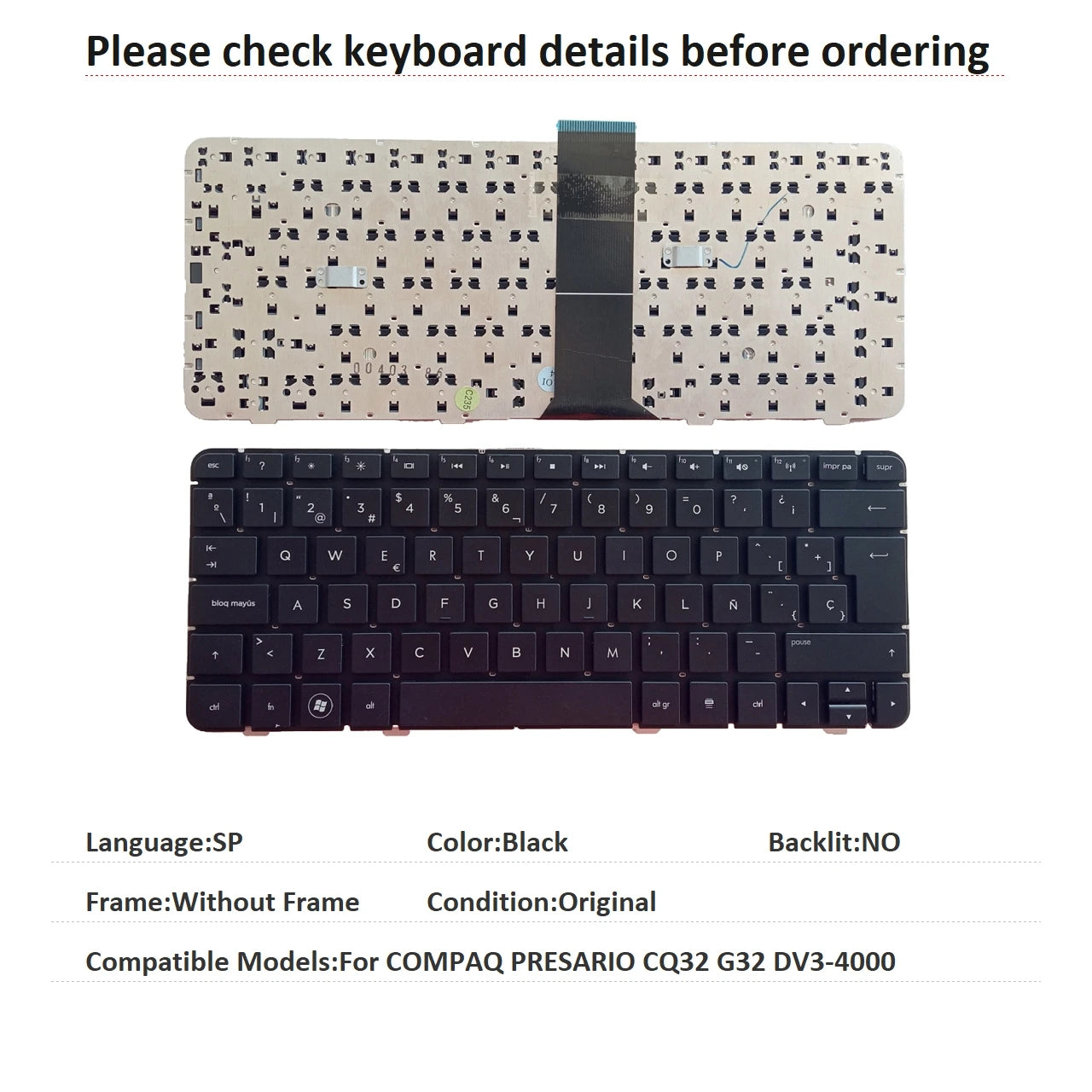 New US Spanish Language Keyboard For HP COMPAQ PRESARIO CQ32 G32 DV3-4000 Notebook PC Replacement Keyboard HP laptop repair parts