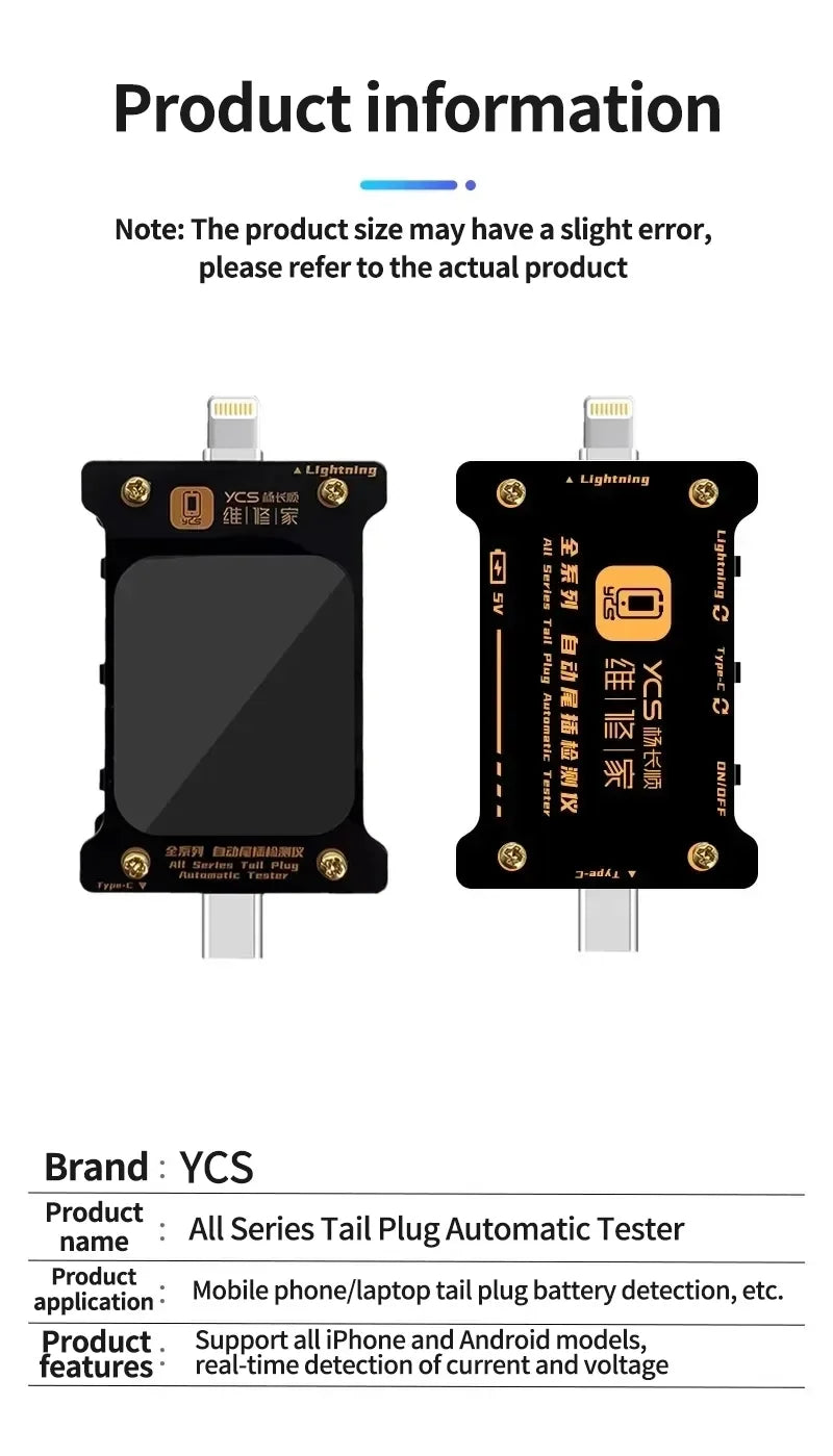 YCS Full Series of Automatic Tail Insertion Detection Instruments for IP Android Type-C/Lightning Tail Plug Detection Tools Professional Repair Tools