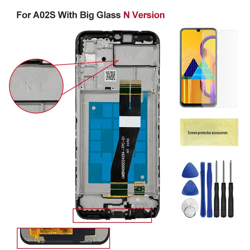 A02S Display Screen With Frame for Samsung Galaxy A02s SM-A025F/DS A025G/DS Display Touch Screen Digitizer Assembly Replacement Samsung phone repair parts