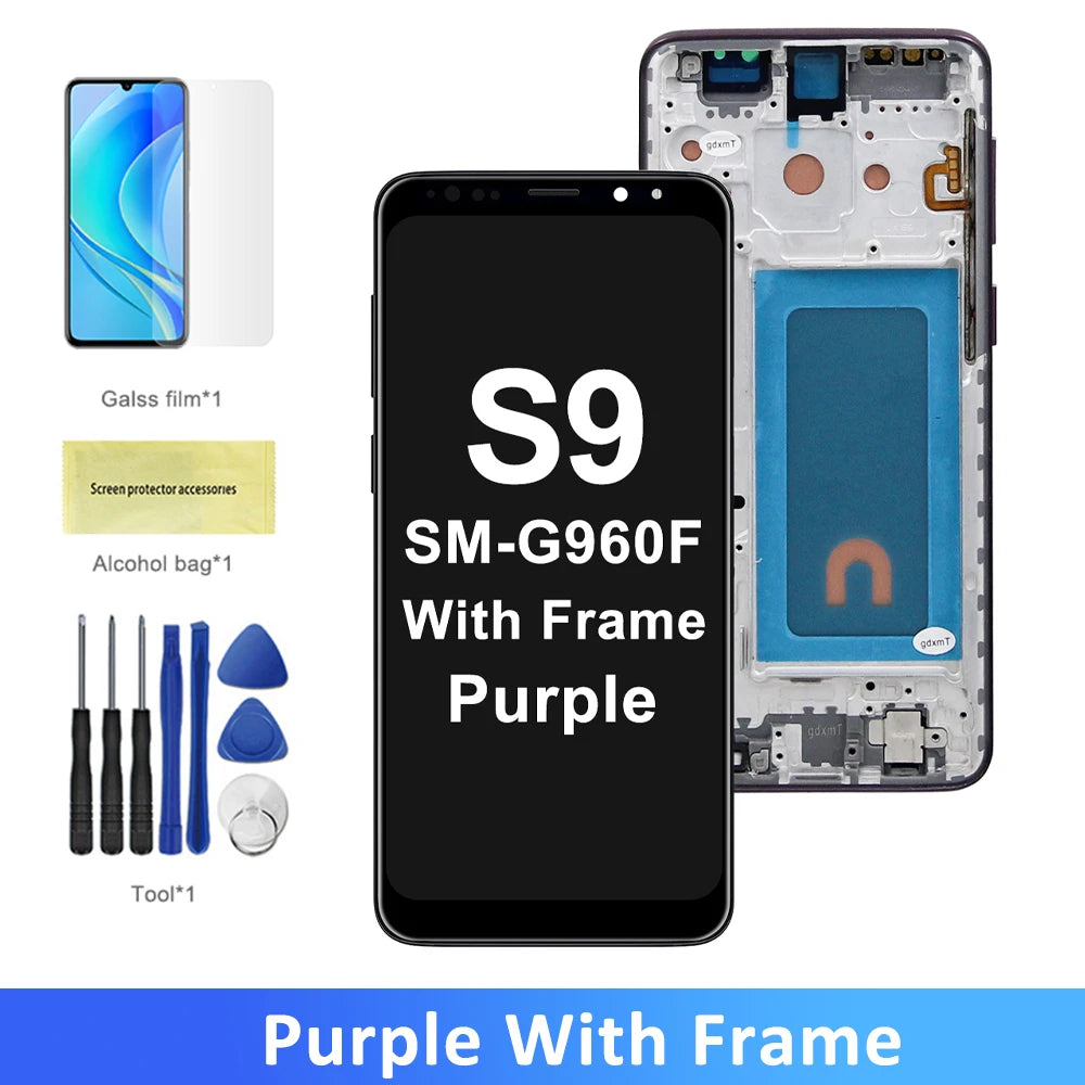 100% Tested Display For Samsung Galaxy S9 LCD With Digitizer Touch Screen Assembly SM-G960FD S9 G960 LCD with Frame Replacement Samsung phone repair parts