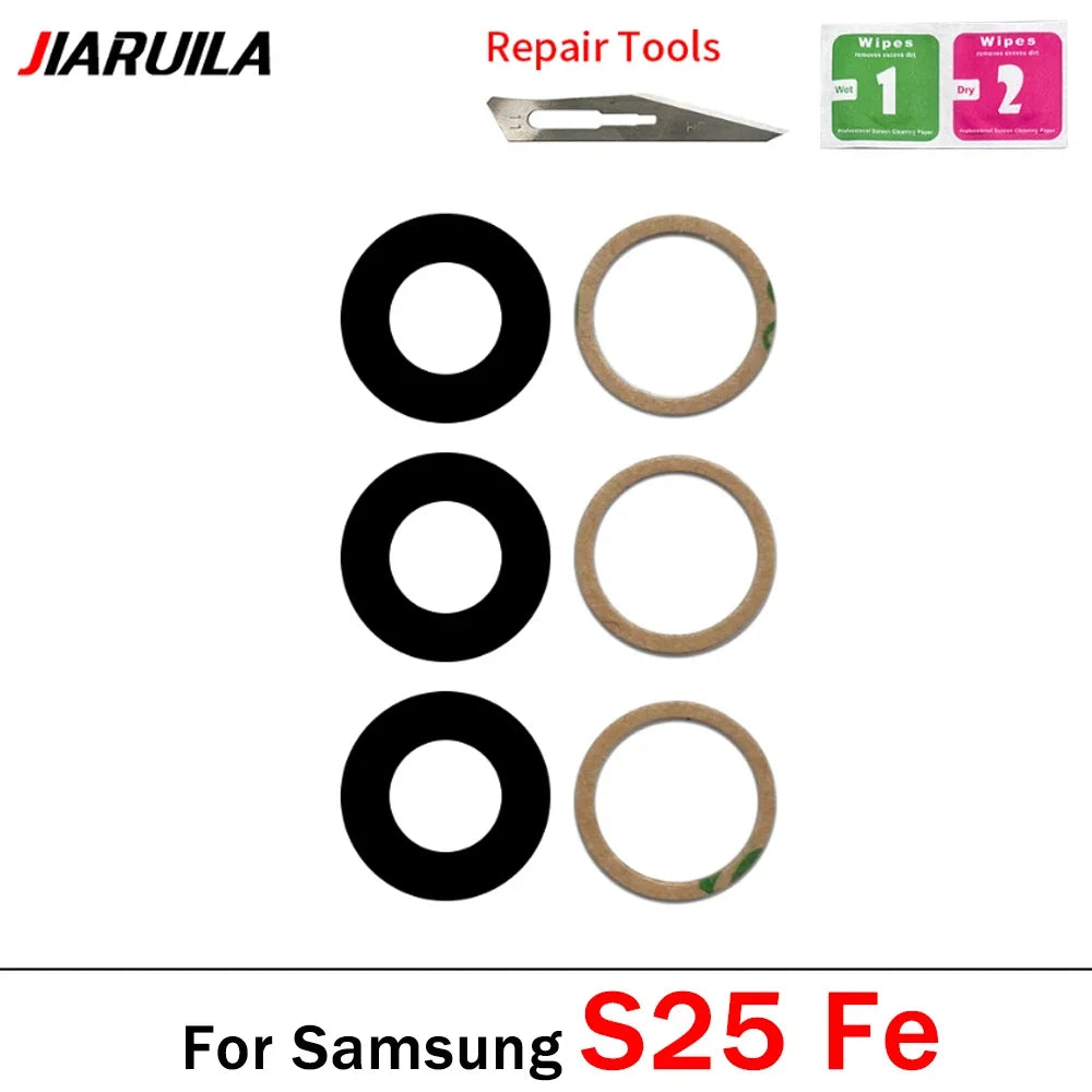 10Pcs, Back Rear Camera Glass Lens Cover With Adhesive For Samsung S24 S25 S26 Plus Ultra Fe With Glue Adhesive Samsung phone repair parts