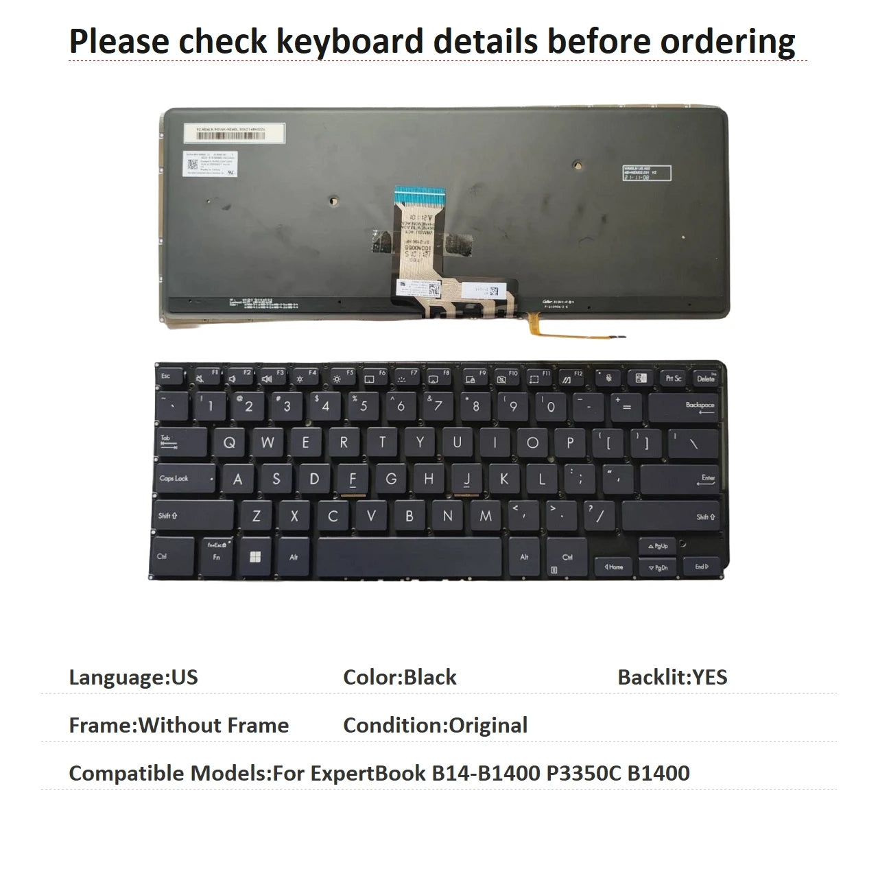 New US Language Backlit Keyboard For ASUS ExpertBook B14-B1400 P3350C B1400 Notebook PC Replacement Keyboard ASUS laptop repair parts
