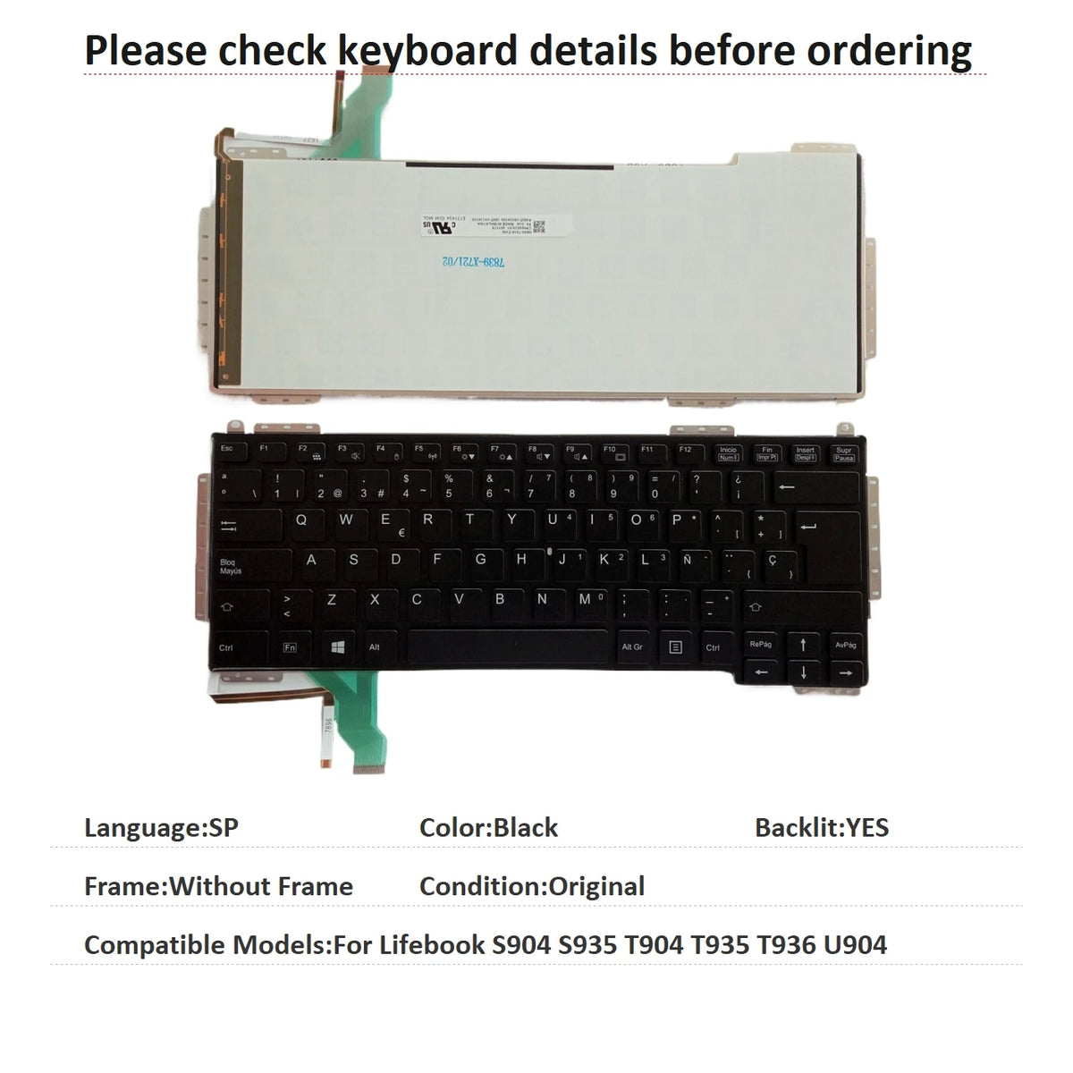 New UI Spanish Language Backlit Keyboard For Fujitsu Lifebook S904 S935 T904 T935 T936 U904 Notebook PC Replacement Keyboard