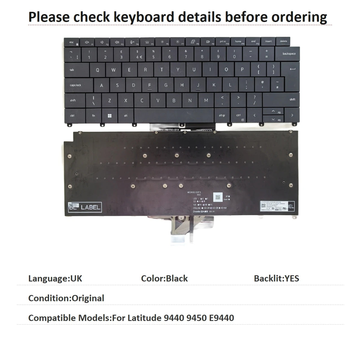New US UK Language Backlit Keyboard For Dell Latitude 9440 9450 E9440 Notebook PC Replacement Keyboard 0242RJDell laptop repair parts