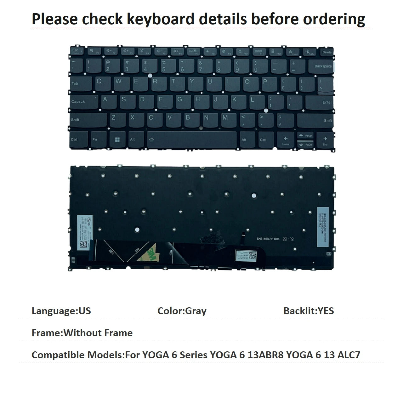New US Language Backlit Keyboard For Lenovo YOGA 6 Series YOGA 6 13ABR8 YOGA 6 13 ALC7 PT3S-USE Lenovo laptop repair parts