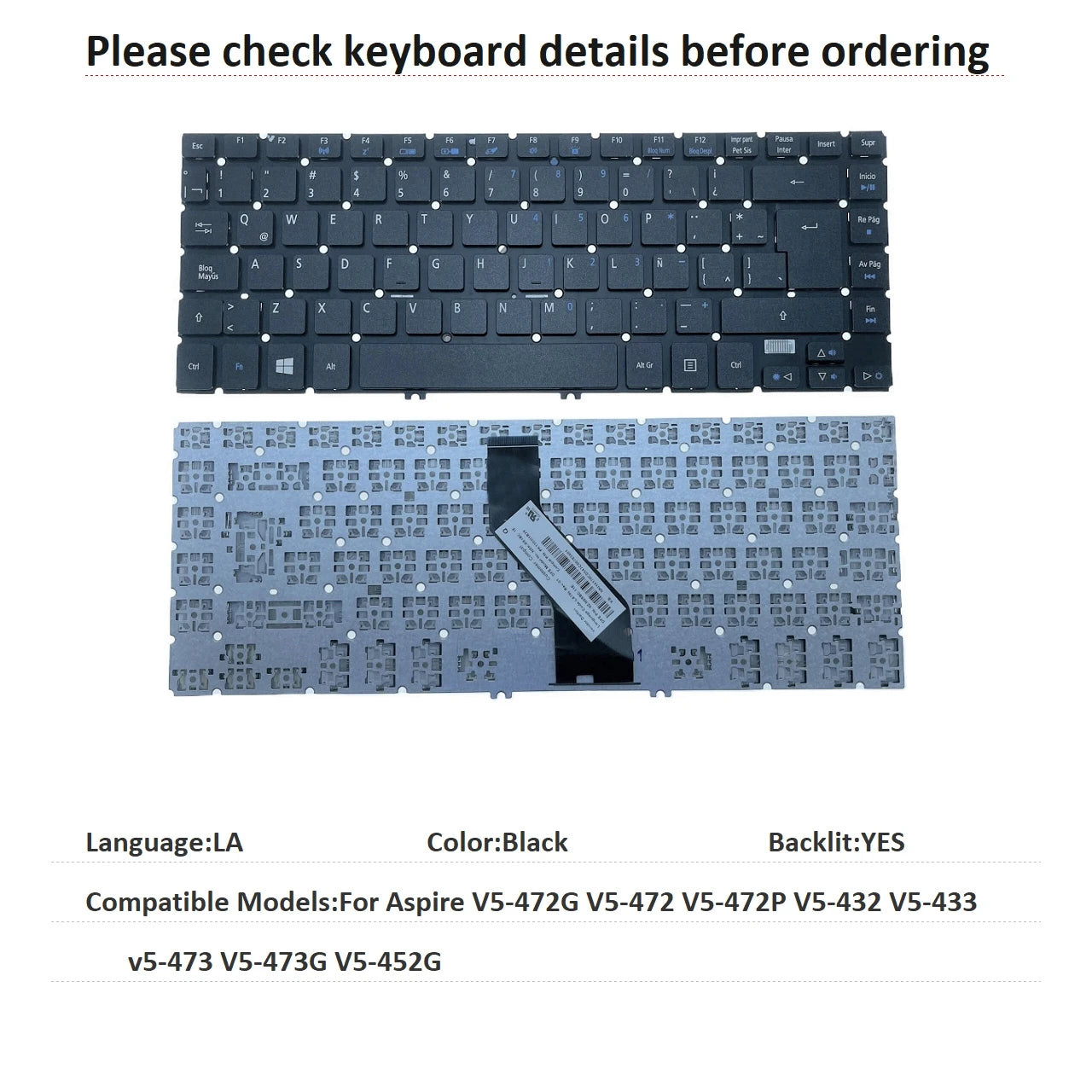 New Russian Spanish Latin Language Backlit Keyboard For Acer Aspire V5-472G V5-472 V5-472P V5-432 V5-433 v5-473 V5-473G V5-452G ACER laptop repair parts