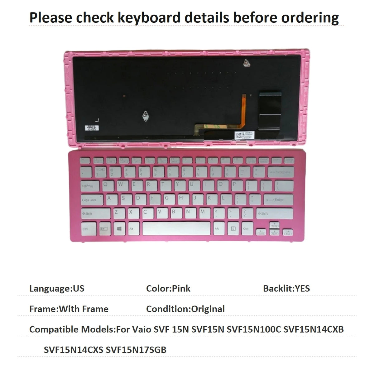 New US Language Backlit Keyboard For Sony Vaio SVF 15N SVF15N SVF15N100C SVF15N14CXB SVF15N14CXS SVF15N17SGB SONY laptop repair parts