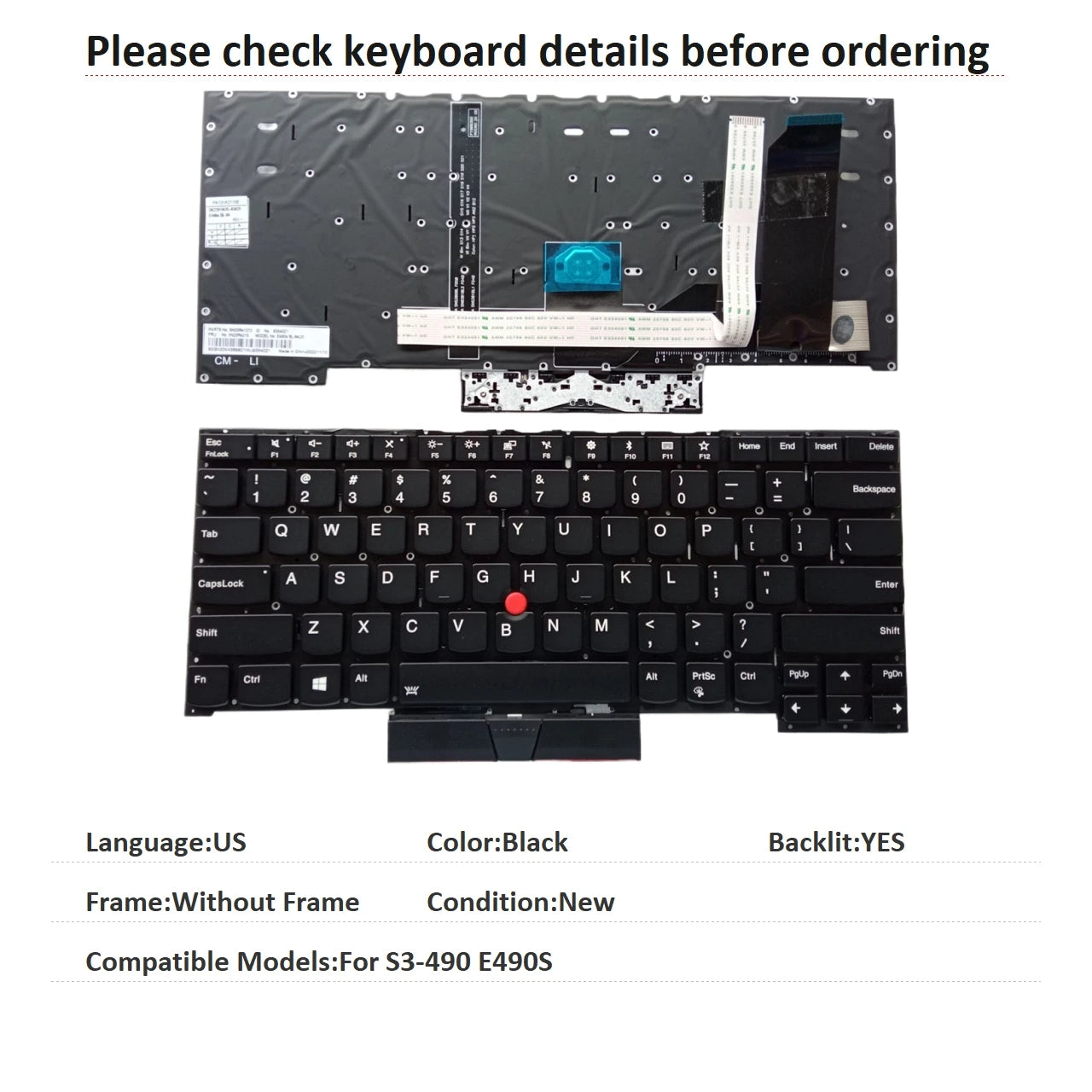 New US Language Backlit Keyboard For Lenovo Thinkpad S3-490 E490S Notebook PC Replacement Keyboard Lenovo laptop repair parts