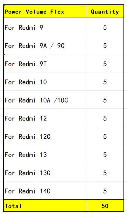 50Pcs/Lot, Power Volume Button Key Flex Cable For Xiaomi Redmi 9 9A 9C 9T 10 10A 10C 12 12C 13 13C 14C Xiaomi Xiao mi phone repair parts