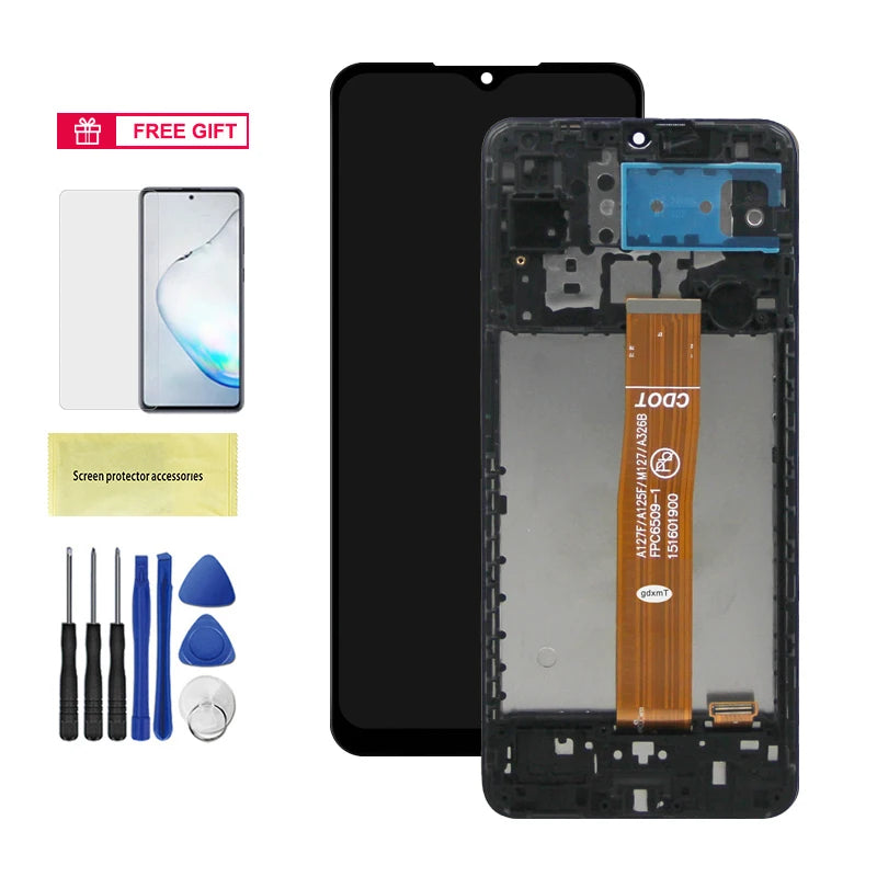 A12 Nacho Display Screen Assembly, for Samsung Galaxy A12 Nacho A127 A127F LCD Display Touch Screen with Frame for Samsung A12S Samsung phone repair parts