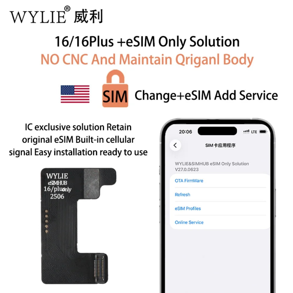 Wylie New eSIM Solution For iPhone 17 Pro Max 16 Plus 15 MEP Compatible No CNC Drilling No Physical SIM Card Retains Ori Chip Professional Repair Tools
