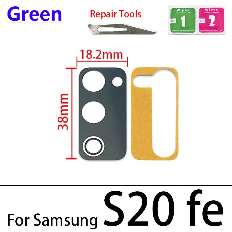New Camera Glass Lens For Samsung S20 FE Back Rear Camera Lens With Sticker Adhesive Black / Green / Brown