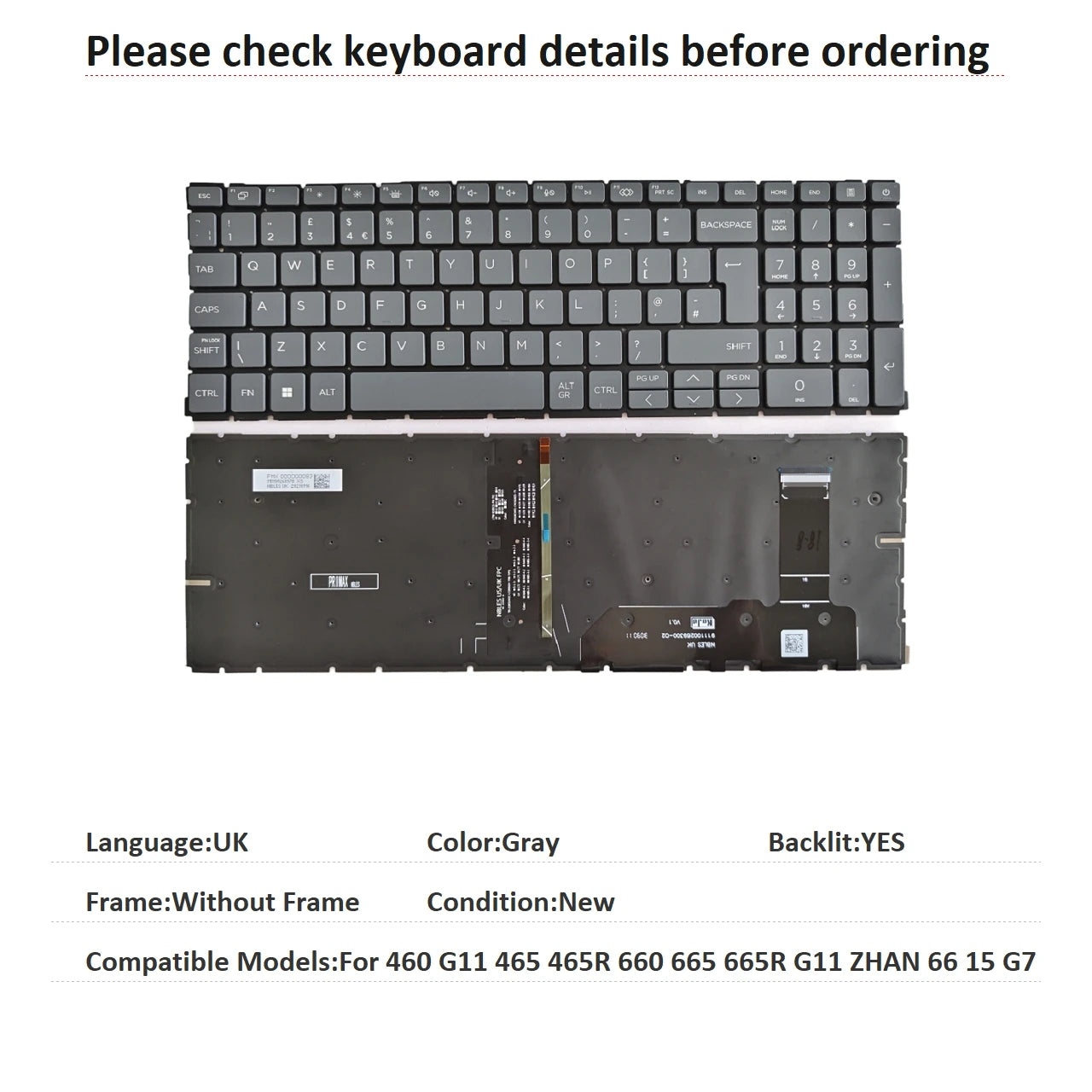 New US Spanish Latin UK Language Backlit Keyboard For HP 460 G11 465 465R 660 665 665R G11 ZHAN 66 15 G7 Replacement Keyboard HP laptop repair parts