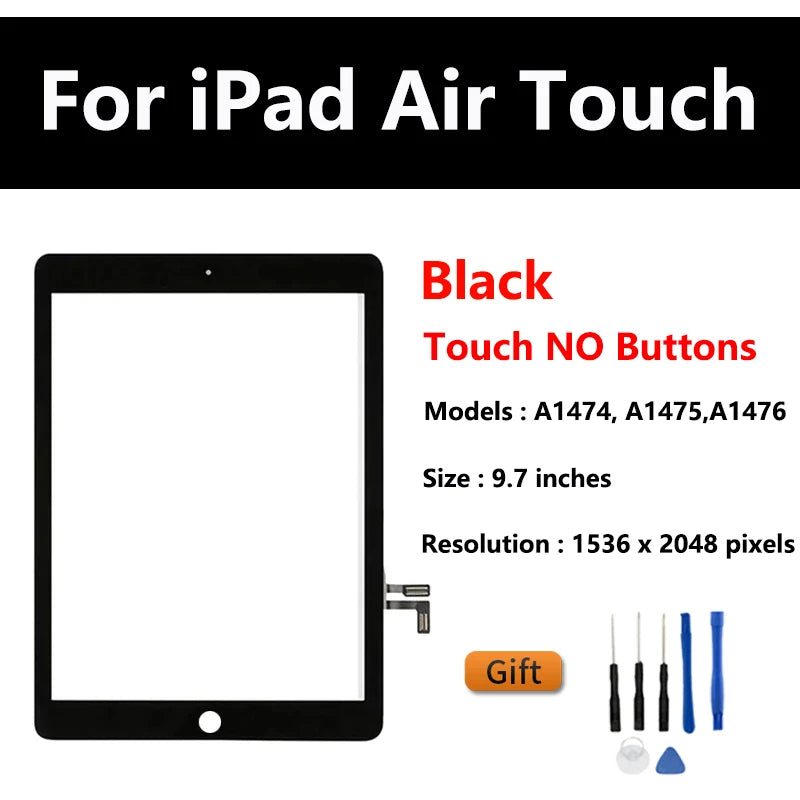 New For iPad Air 1 iPad 5 LCD Outer Touch Screen Digitizer Front Sensor Glass Replacement A1475 A1476 A1474 Display Touch Panel iPad repair parts