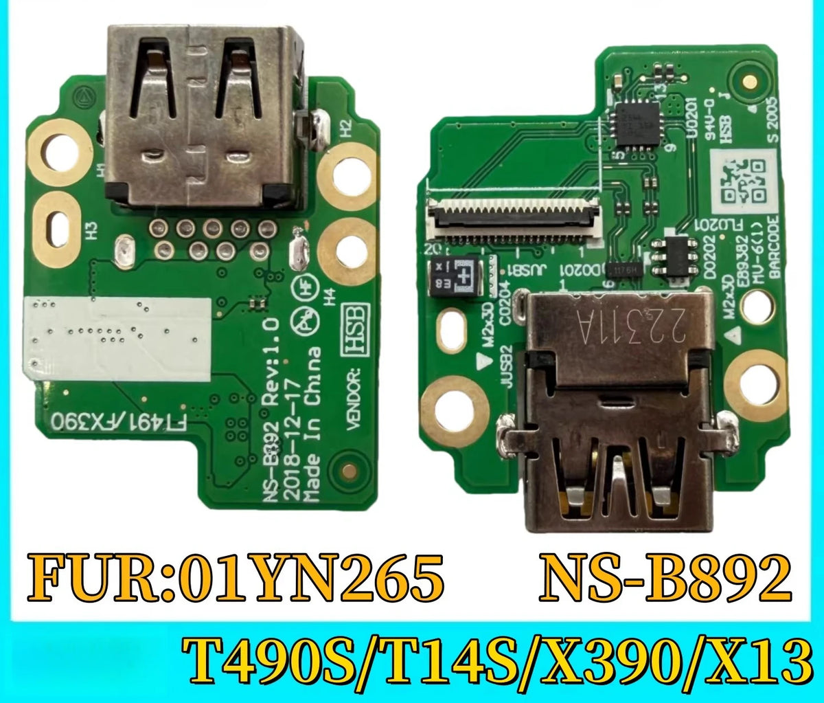 USB Charging Port Connector Plug Jack Charge Dock Board Flex Cable For Lenovo Thinkpad T490S T14S X390 X13 Intel 01YN265 Lenovo laptop repair parts
