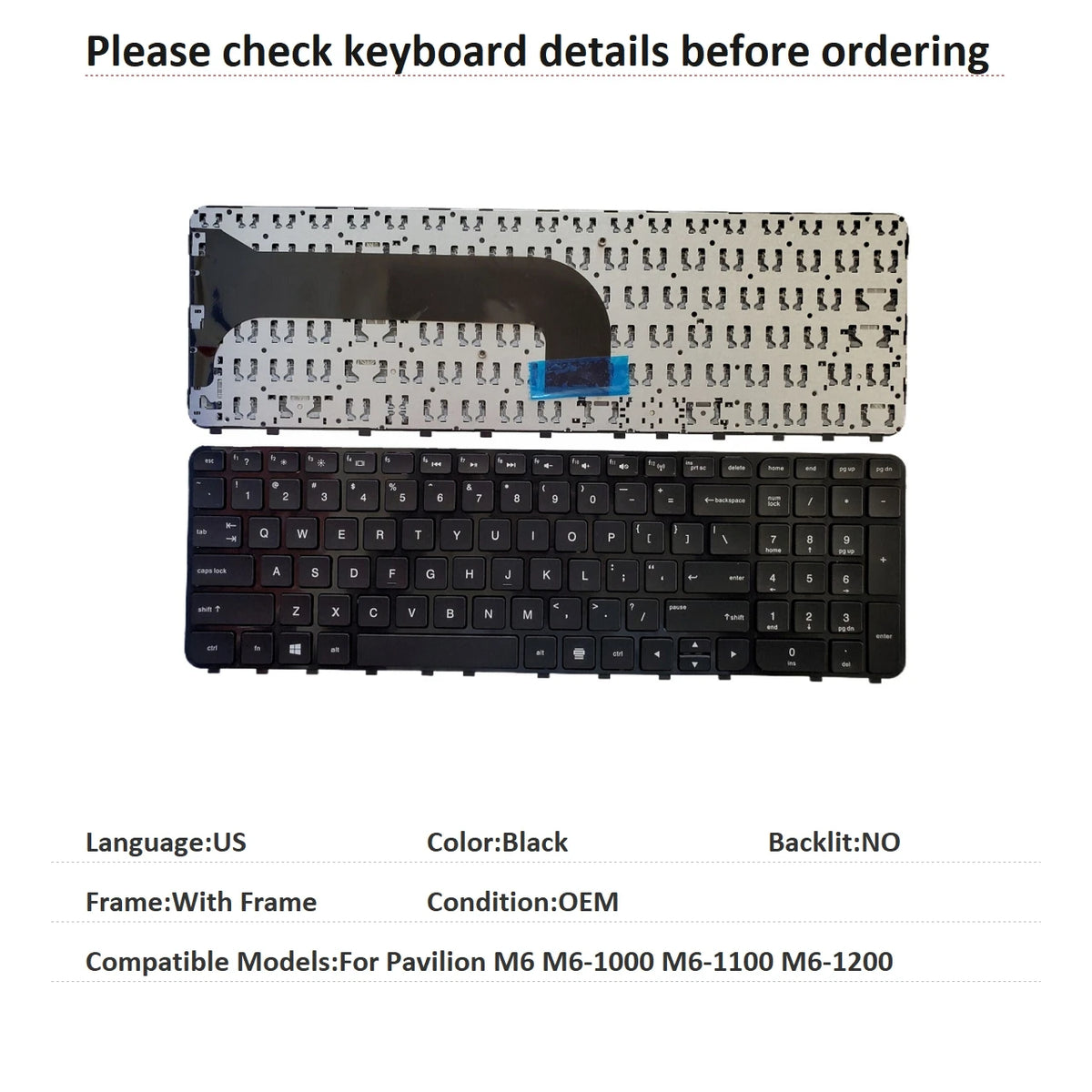 New US Spanish Arab Language Backlit Keyboard For HP Pavilion M6 M6-1000 M6-1100 M6-1200 NSK-CL3BC HP laptop repair parts