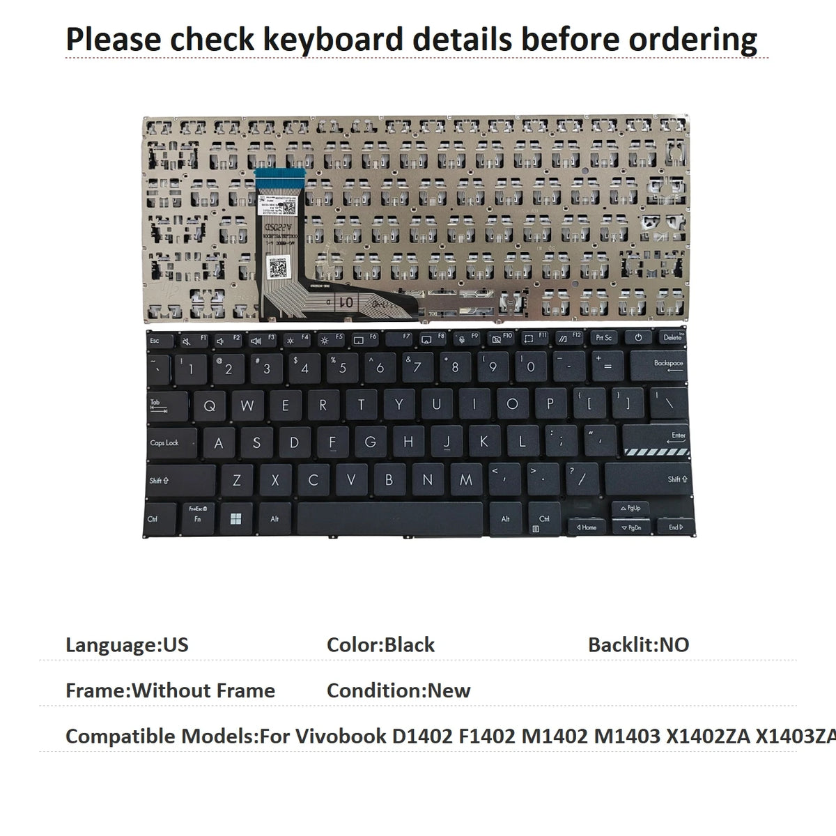 New US Language Backlit Keyboard For ASUS Vivobook D1402 F1402 M1402 M1403 X1402ZA X1403ZA Notebook PC Replacement Keyboard ASUS laptop repair parts