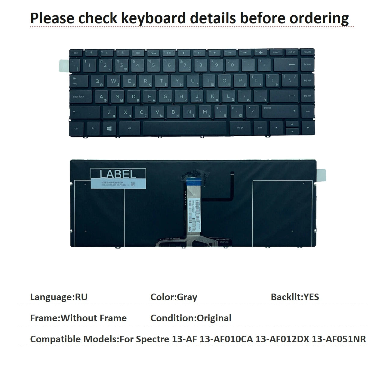 New US Russian Language Backlit Keyboard For HP Spectre 13-AF 13-AF010CA 13-AF012DX 13-AF051NR Notebook PC Replacement Keyboard HP laptop repair parts