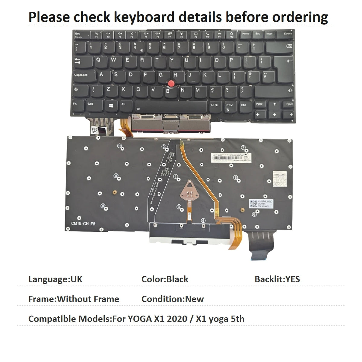 New US UK Language Backlit Keyboard For Lenovo Thinkpad YOGA X1 2020 / X1 yoga 5th Notebook PC Replacement Keyboard Lenovo laptop repair parts