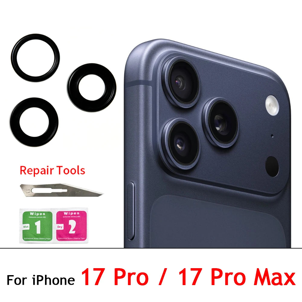100Pcs/Lot, Rear Back Camera Glass Lens For iPhone 11 12 13 14 15 16 17 Pro Max Plus Mini With Adhesive Sticker iPhone phone repair parts
