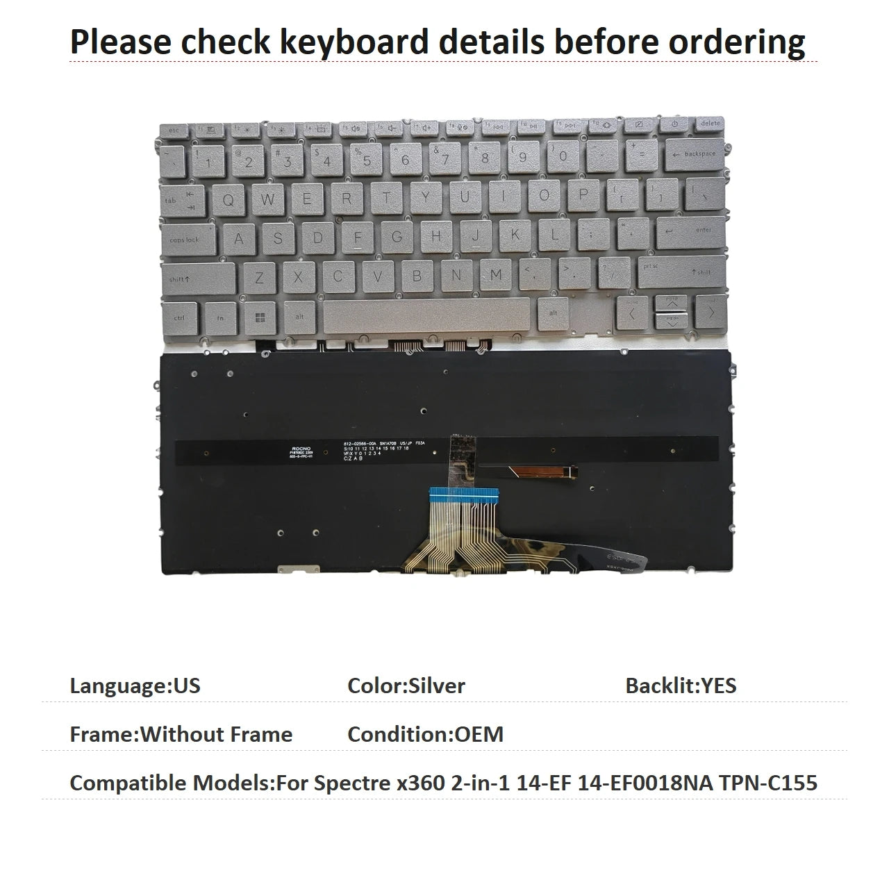 New US Language Backlit Keyboard For HP Spectre x360 2-in-1 14-EF 14-EF0018NA TPN-C155 Notebook PC Replacement Keyboard HP laptop repair parts