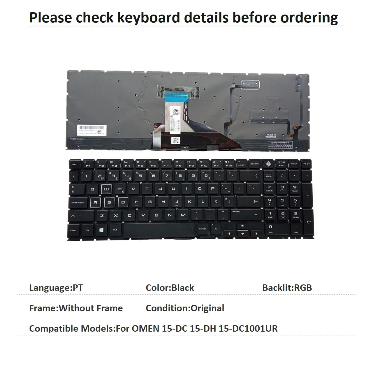 New US Latin Portuguese Language RGB Keyboard For HP OMEN 15-DC 15-DH 15-DC1001UR Notebook PC Replacement Keyboard XP1-US HP laptop repair parts