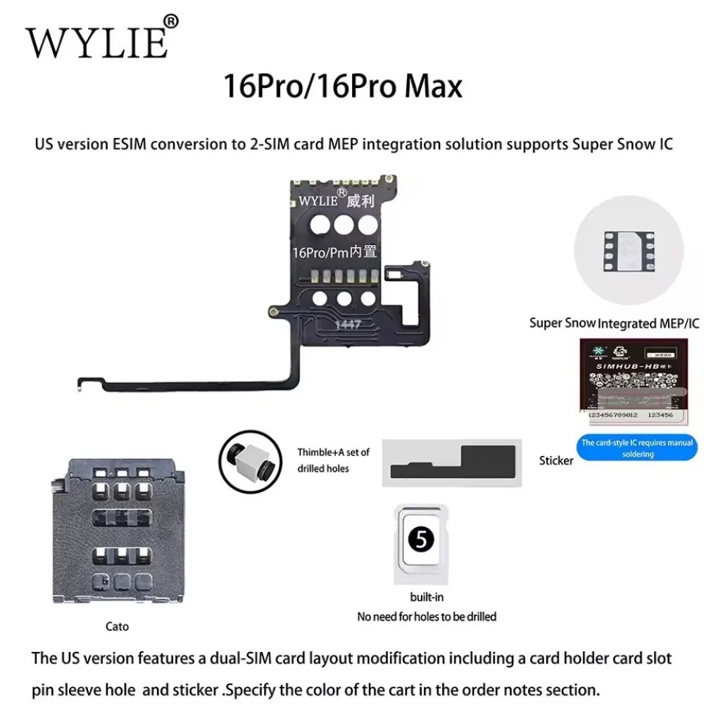 Wylie For iPhone 17 Pro Max Esim Convert to Sim Single Card Built in Cable US Version MEP Integration Solution Support SIMHUB IC Professional Repair Tools