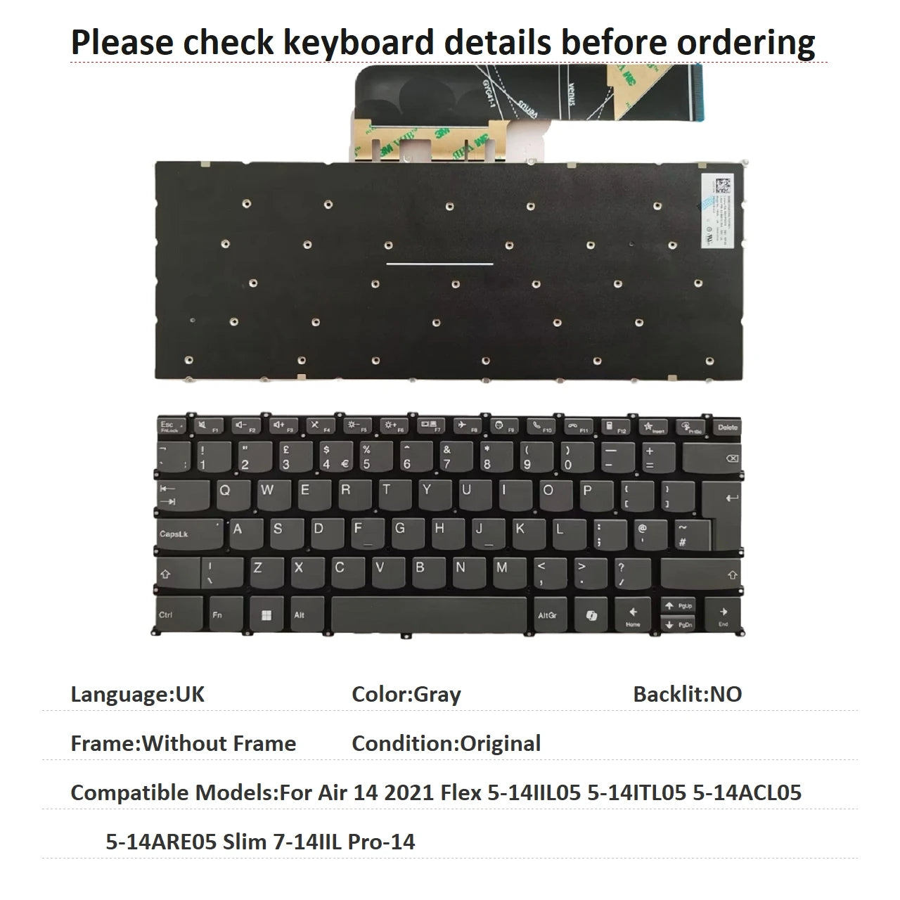 New US Spanish UK Backlit Keyboard For Lenovo Air 14 2021 Flex 5-14IIL05 5-14ITL05 5-14ACL05 5-14ARE05 Slim 7-14IIL Pro-14 Lenovo laptop repair parts
