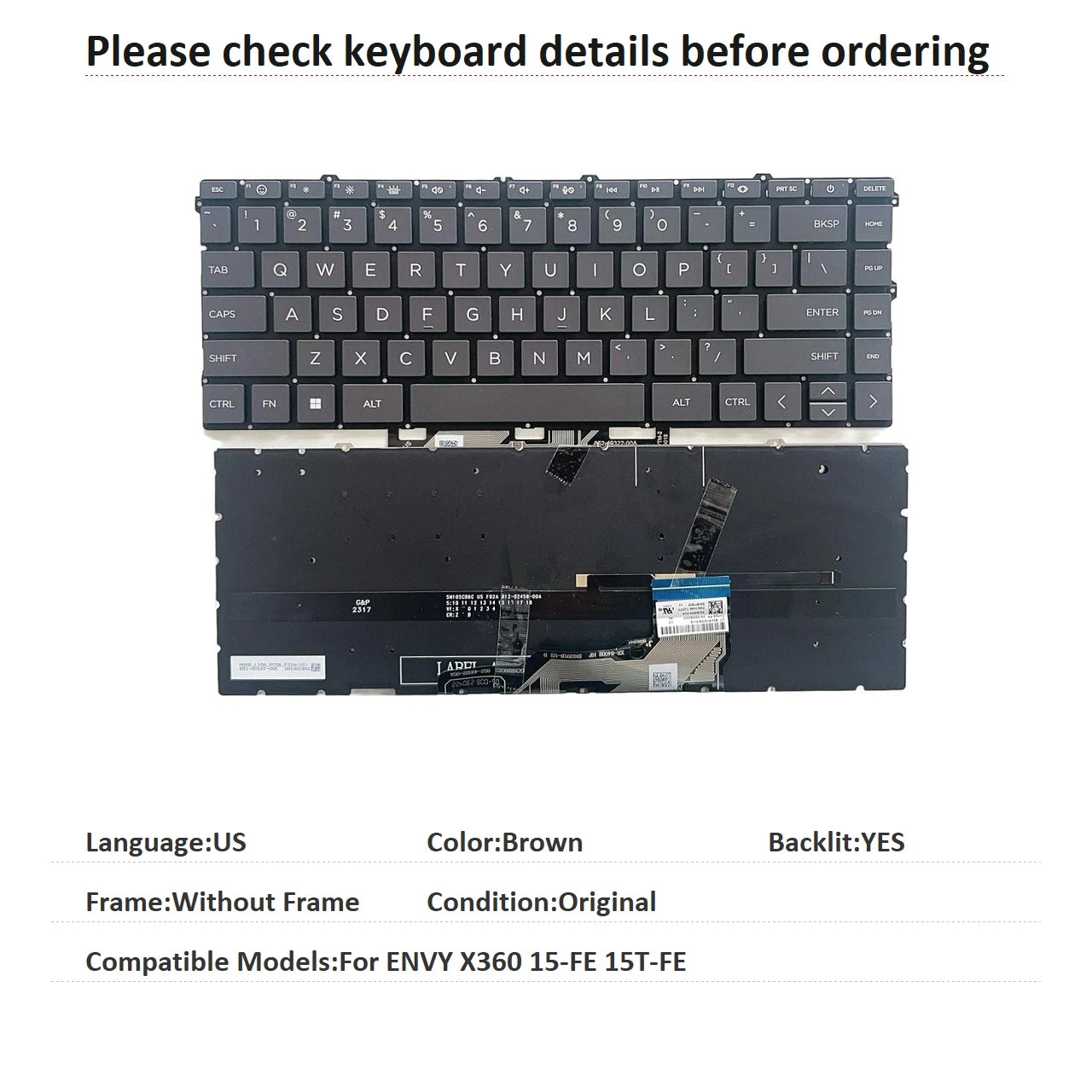 New US Language Backlit Keyboard For HP ENVY X360 15-FE 15T-FE Notebook PC Replacement Keyboard 9Z.NKTBC.A01 NSK-HA7ABC HP laptop repair parts