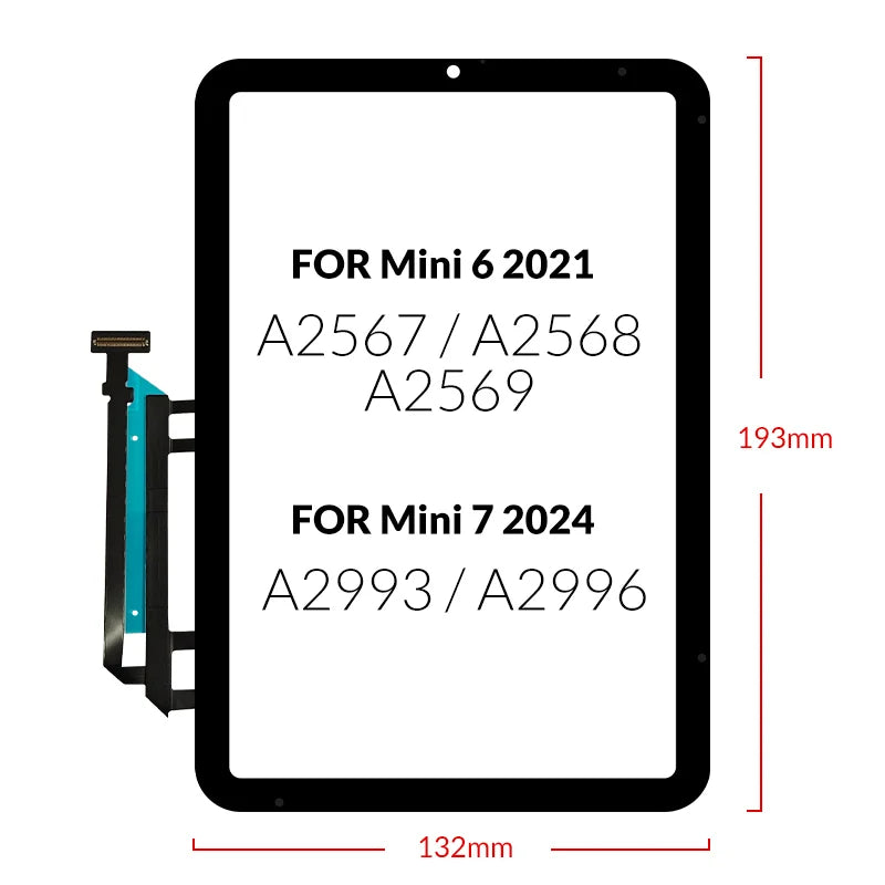 1Pcs For iPad Mini 6 2021 A2567/A2568/A2569 & For Mini7 2024 A2993/A2996 Touch Screen Display Replacement Digitizer Sensor Panel iPad repair parts