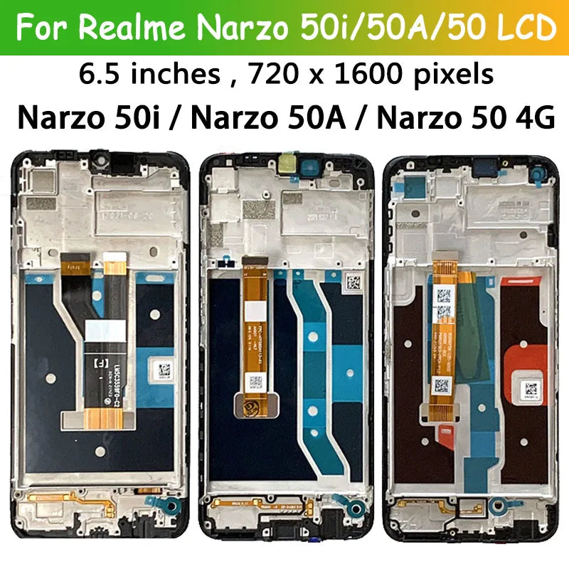OEM For Oppo Realme Narzo 50 50i 50A LCD Display Touch Screen Digitizer Assembly RMX3286 RMX3235 RMX3430 Display With Frame Oppo phone repair parts Realme phone repair parts
