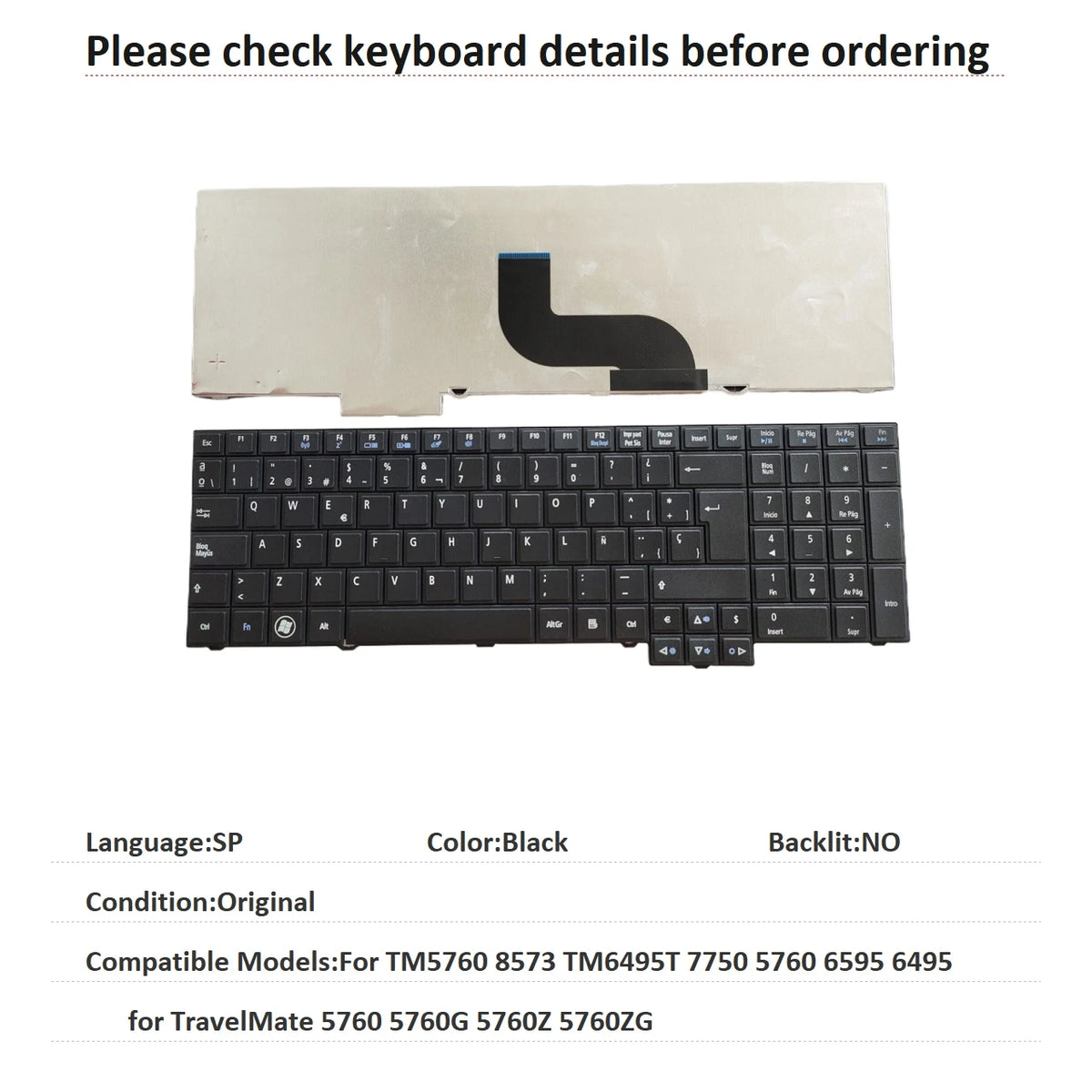 New Russian Spanish Language Keyboard For Acer TM5760 8573 TM6495T 7750 5760 6595 6495 for TravelMate 5760 5760G 5760Z 5760ZG Acer laptop repair parts