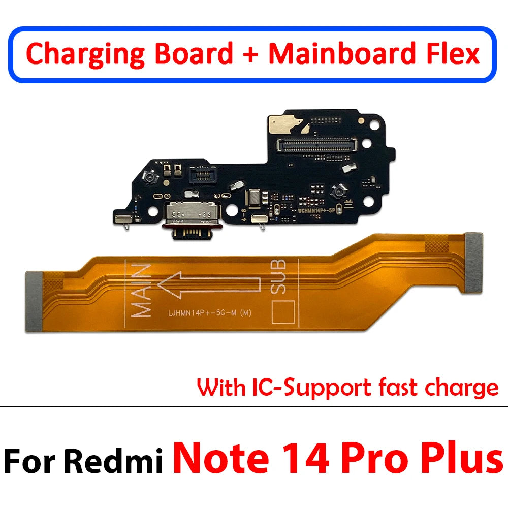 New For XIaomi Redmi Note 14 Pro Plus 4G 5G USB Charging Port Dock Charger Plug Connector Main Board Flex Cable Xiaomi Xiao mi phone repair parts