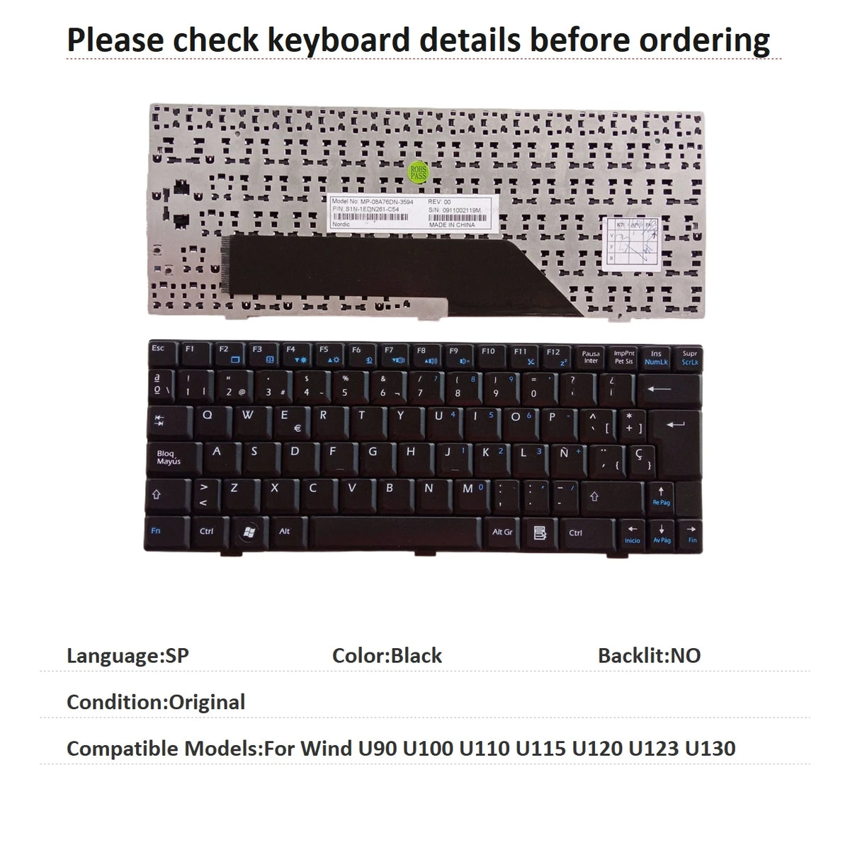 New US Russian Spanish Language Keyboard For MSI Wind U90 U100 U110 U115 U120 U123 U130 Notebook PC Replacement Keyboard MSI laptop repair parts