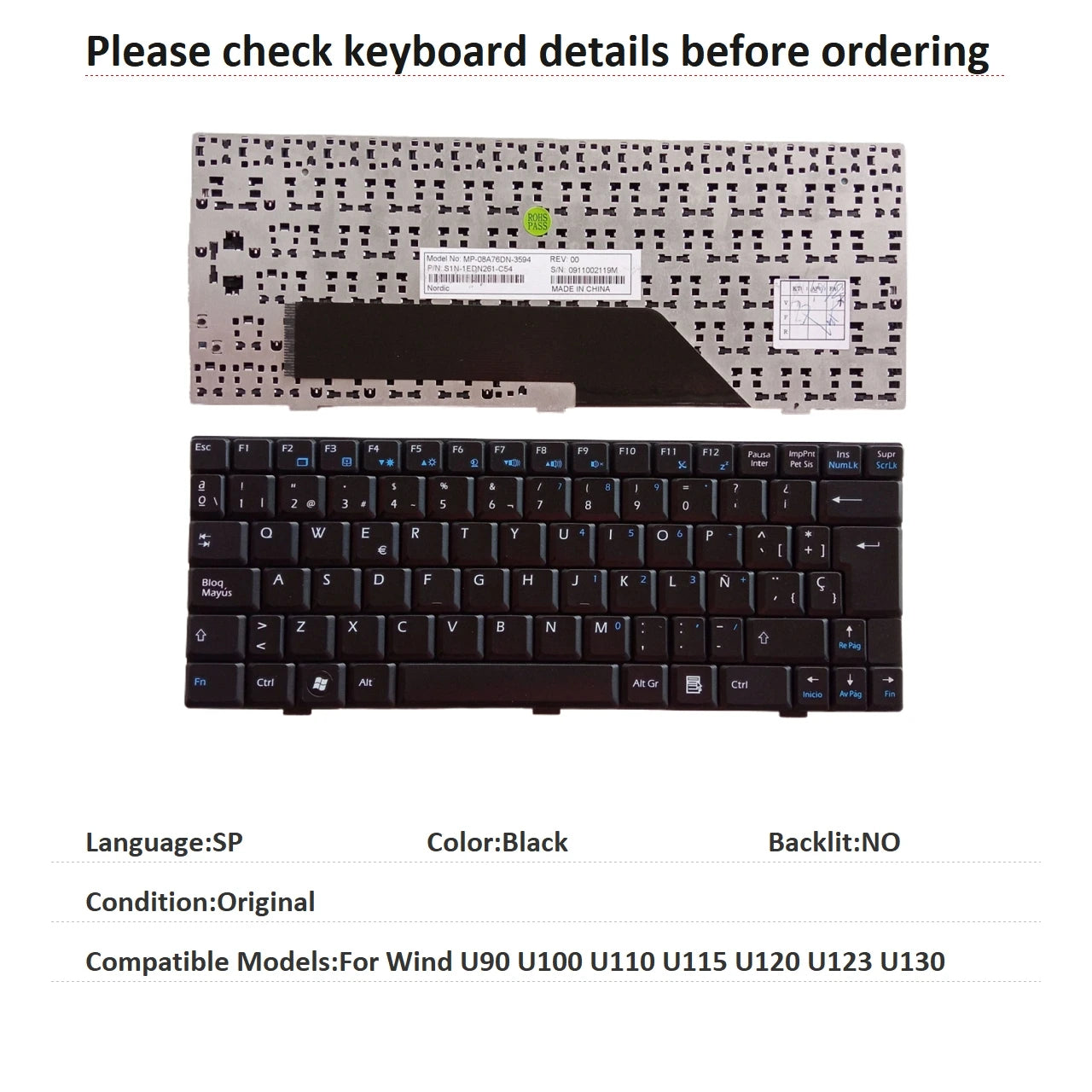 New US Russian Spanish Language Keyboard For MSI Wind U90 U100 U110 U115 U120 U123 U130 Notebook PC Replacement Keyboard MSI laptop repair parts