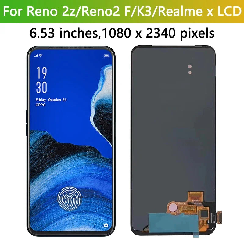 Super AMOLED for Oppo Reno2 Z Reno 2 Z Lcd PCKM70 Display Digital Touch Screen for Oppo Reno2 F CPH1989 Screen with Frame Oppo phone repair parts