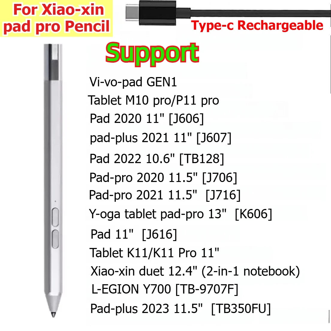 Tablet Pencil Stylus Touch Screen Pen for Lenovo Xiaoxin pad pro Tab M10 p11 pro J607/606 TB128 J706/716/616 K606 K11 Y700 TB350FU pen Lenovo Laptop repair parts Lenovo Tablet repair parts