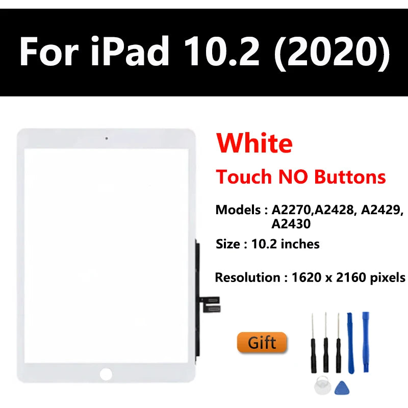 New Touch Screen For Apple iPad 10.2 (2020) A2428 / A2429 / A2270 / A2430 LCD Outer Digitizer Sensor Glass Panel Replacement iPad repair parts