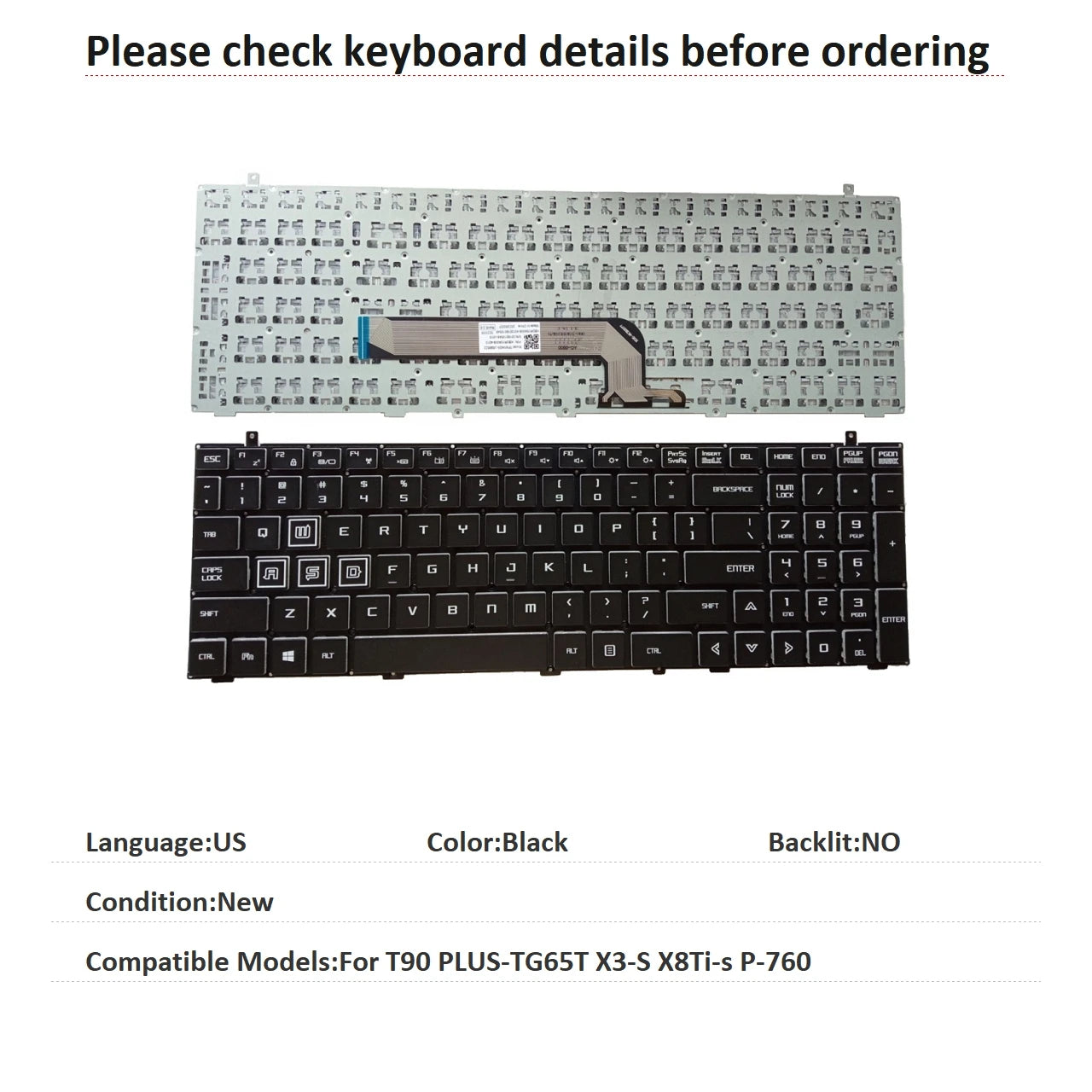 New US Language RGB Keyboard For Mechanican T90 PLUS-TG65T X3-S X8Ti-s P-760 Notebook PC Replacement Keyboard