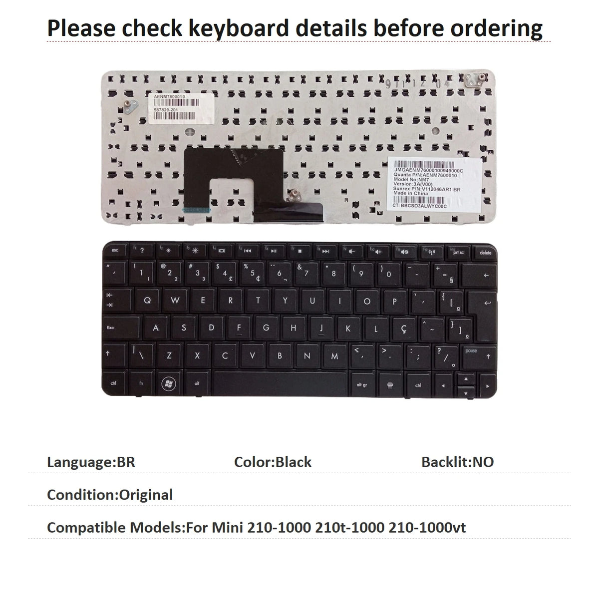 New UI Russian Spanish Brazil Language Keyboard For HP Mini 210-1000 210t-1000 210-1000vt Notebook PC Replacement Keyboard HP laptop repair parts