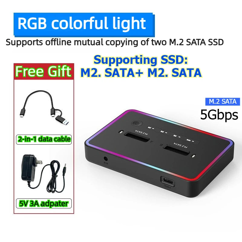 Dual Protocol m.2 ssd case Ssd Docking Station Type C USB 20Gbps offline clone for PCIe NVME SATA 2 dual bay SSD enclosure Laptop Accessories
