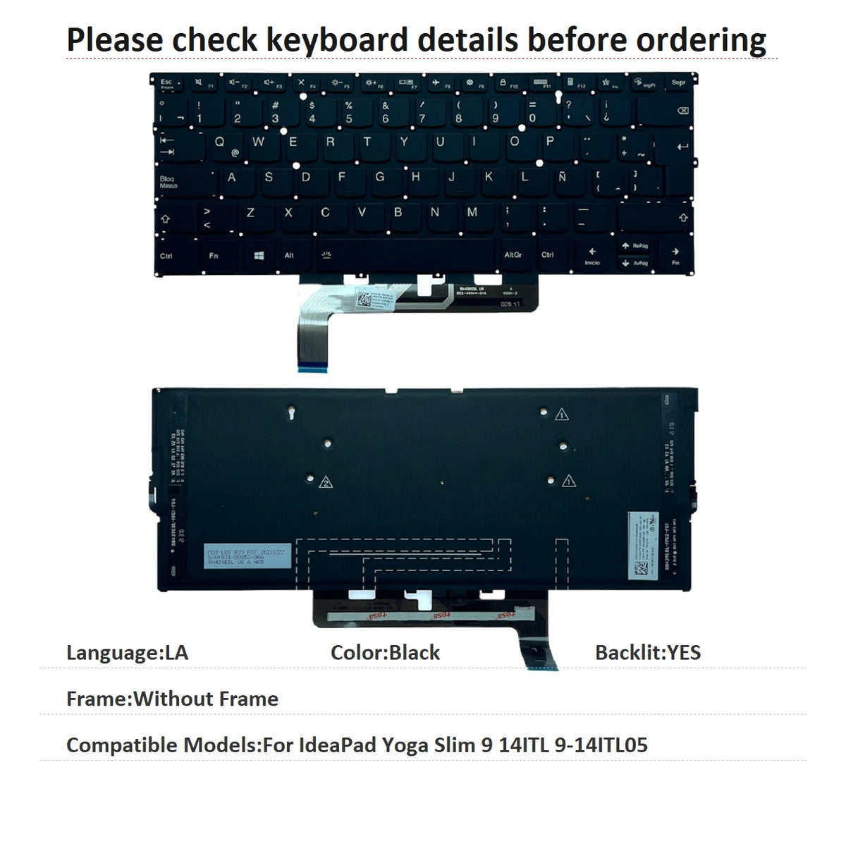 New US Latin Arab Language Backlit Keyboard For Lenovo IdeaPad Yoga Slim 9 14ITL 9-14ITL05 PR4UXB Lenovo laptop repair parts