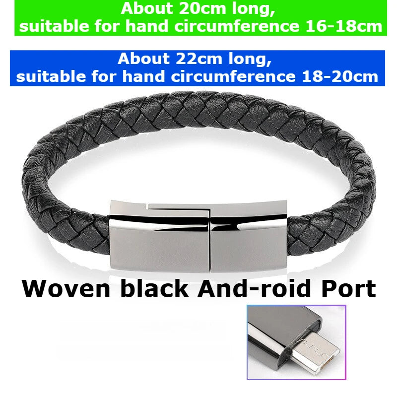 Creative wristband bracelet style Data cable 60W 100W portable dual Type-C Light-ning PD Super fast charging charger cable