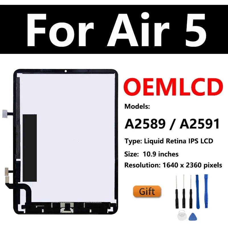 OEM LCD For Apple iPad Air 1 2 3 4 5 2019 2020 2022 A2324 A2123 A2591 A2072 A2152 Touch Screen Display Assembly Replacement iPad repair parts