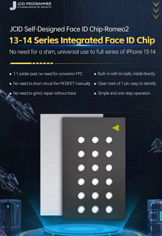 JC Integrated Chip Face ID Repair JCID Romeo1/2 Integrated Face Dot Projector IC for IPhone X-12Pro Max IPad Pro 3/4 Face Repair Professional Repair Tools