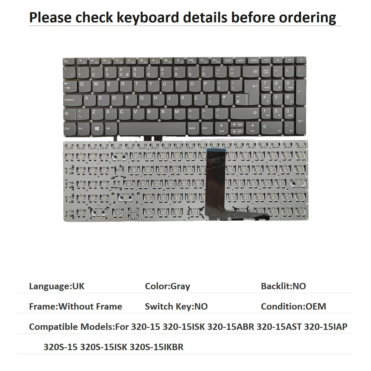 New US Russian UK Language Keyboard For Lenovo 320-15 320-15ISK 320-15ABR 320-15AST 320-15IAP 320S-15 320S-15ISK 320S-15IKBR Lenovo laptop repair parts