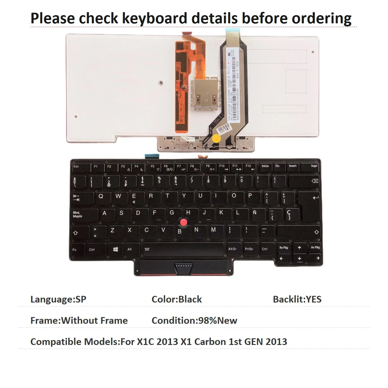 New US Spanish Language Backlit Keyboard For Lenovo Thinkpad X1C 2013 X1 Carbon 1st GEN 2013 Notebook PC Replacement Keyboard Lenovo laptop repair parts