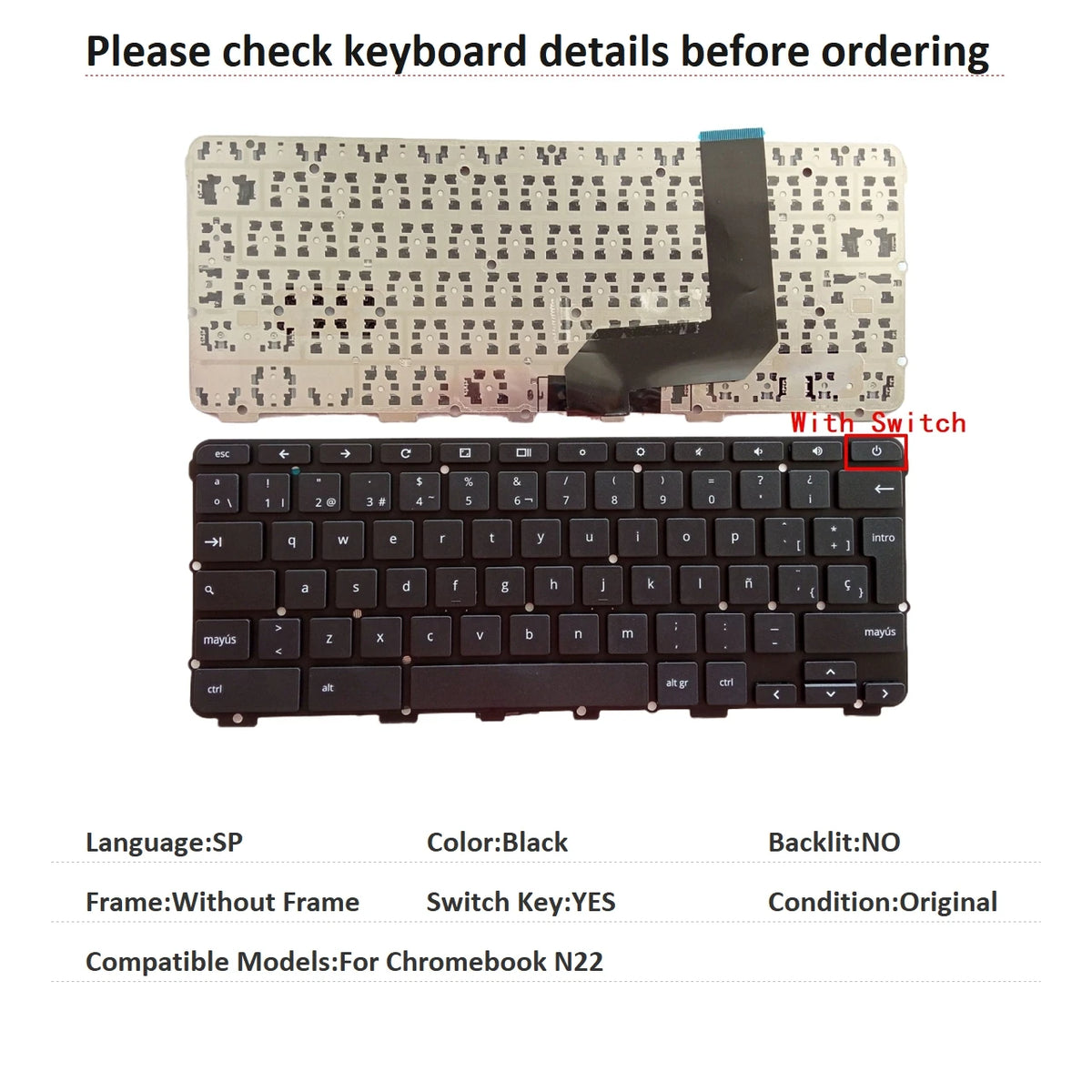 New US Spanish Language Keyboard For Lenovo Chromebook N22 Notebook PC Replacement Keyboard Lenovo laptop repair parts