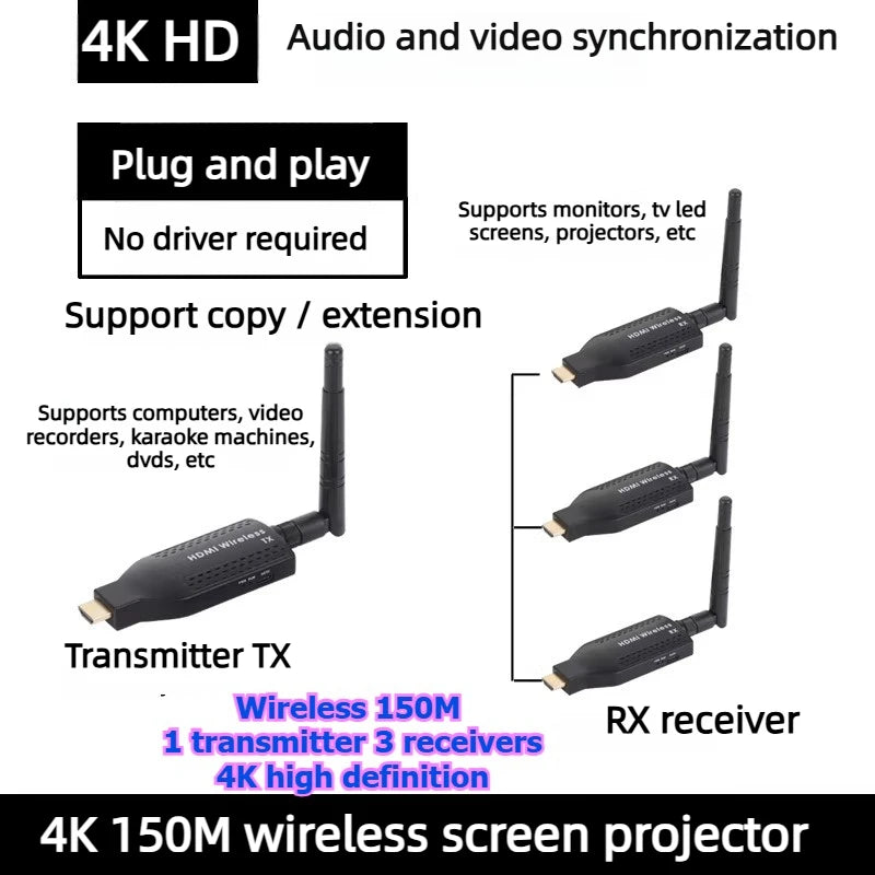 4K 1080P HDMI Wireless point-to-point Transmitter Receiver 50/100/150M Display for laptop phone monitor projector HD same screen Laptop Accessories