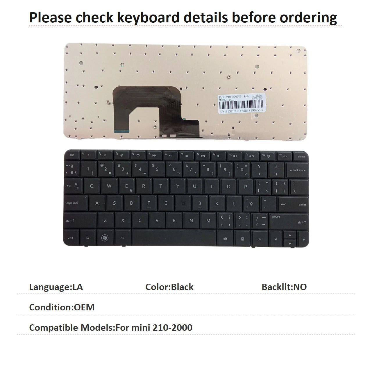 New US Latin Language Keyboard For HP mini 210-2000 Notebook PC Replacement Keyboard HP laptop repair parts
